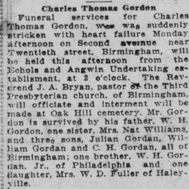 Charles Thomas Gordon obituary